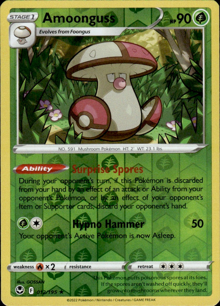 Amoonguss 012/195 Rare Silver Tempest Pokemon Reverse Holo Lightly Played