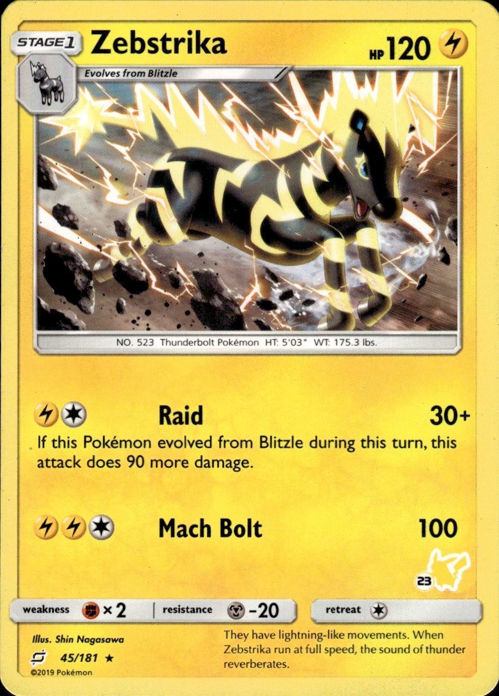 Zebstrika - 45/181 (#23 Pikachu Stamped) 045/181 Promo Battle Academy Pokemon LP