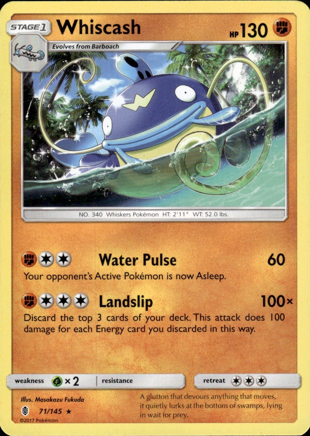 Whiscash 71/145 Rare Guardians Rising Pokemon Lightly Played