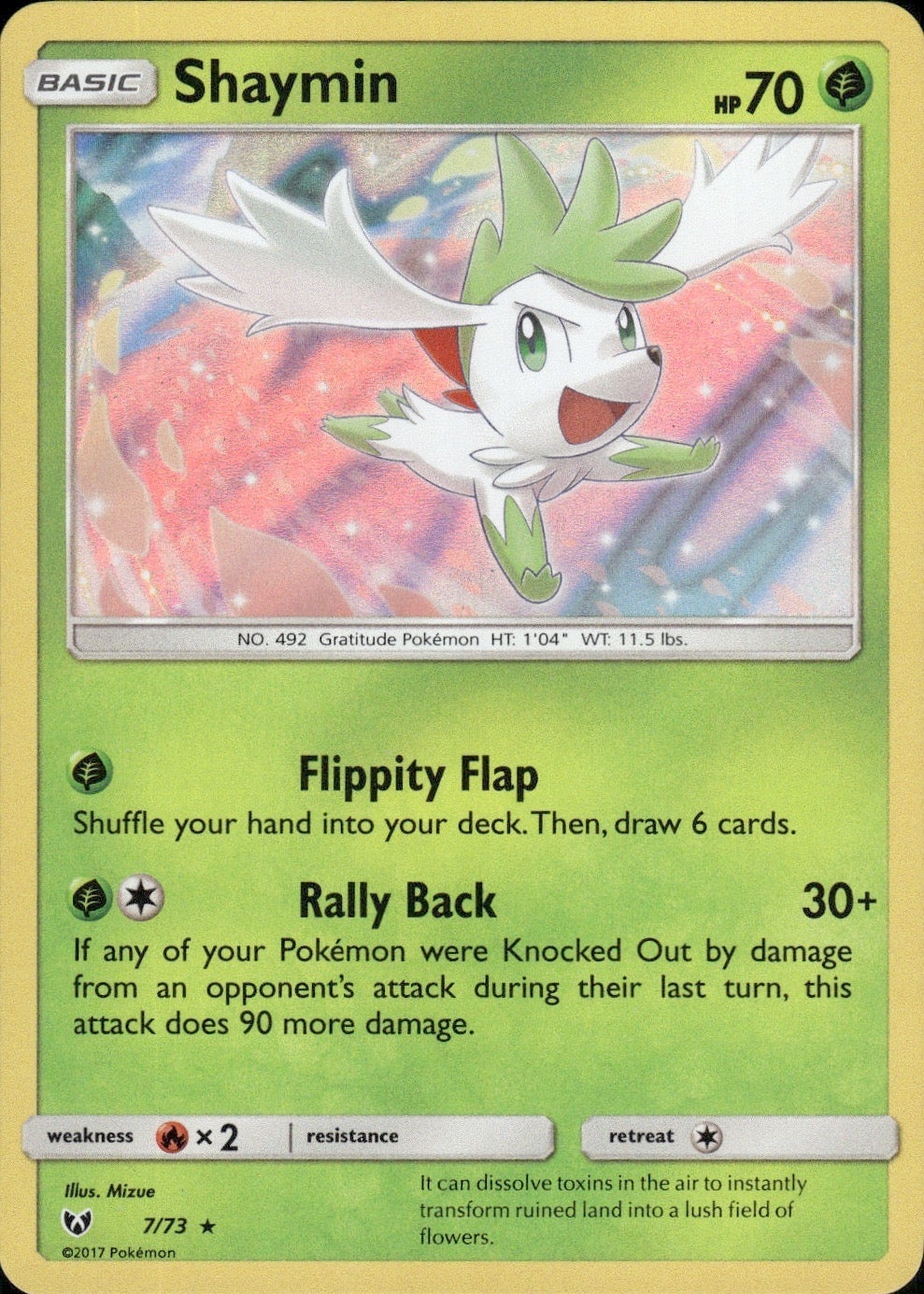 Shaymin 7/73 Holo Rare Shining Legends Pokemon Lightly Played