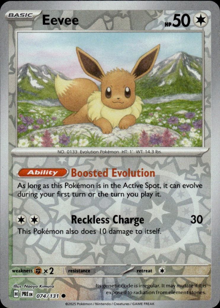 Eevee 074/131 Common Prismatic Evolutions Pokemon Reverse Holo Lightly Played