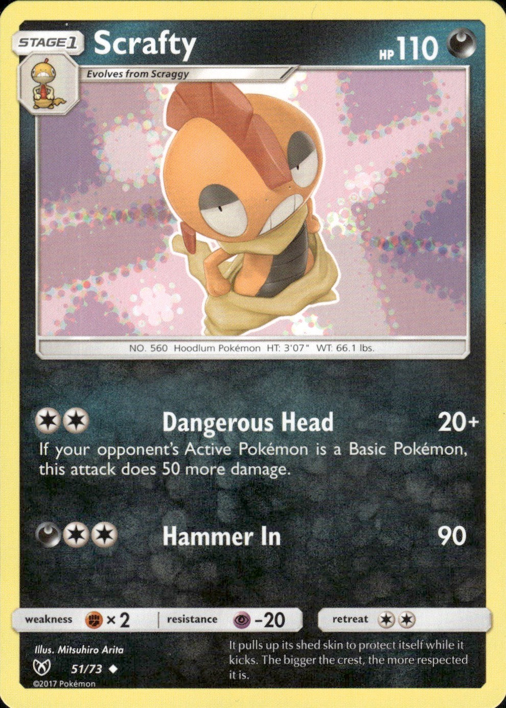 Scrafty 51/73 Uncommon Shining Legends Pokemon Lightly Played