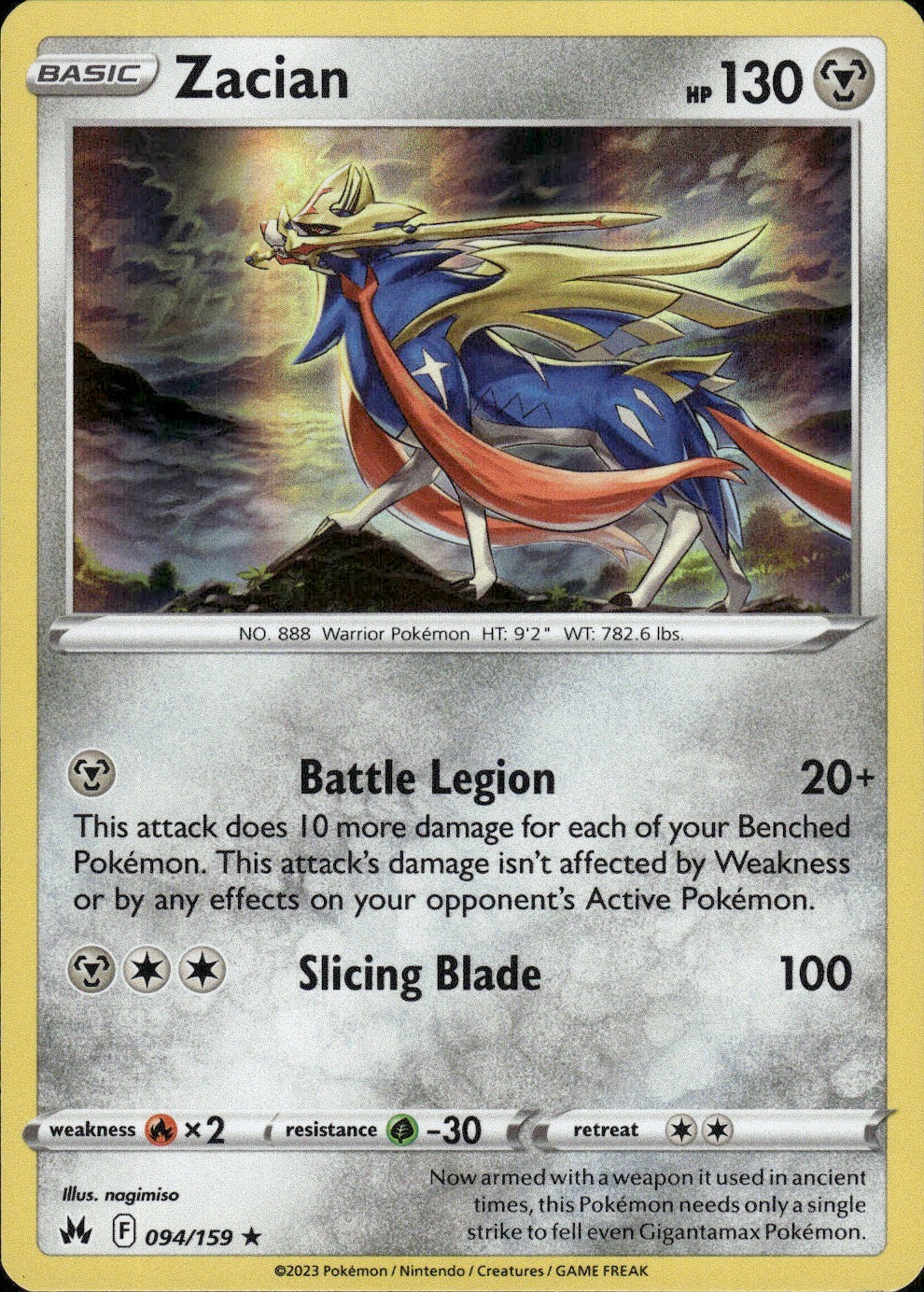 Zacian 094/159 Holo Rare Crown Zenith Pokemon Lightly Played