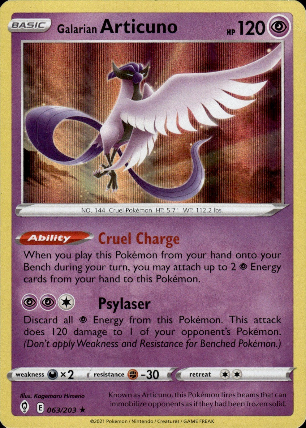Galarian Articuno 063/203 Holo Rare Evolving Skies Pokemon Lightly Played