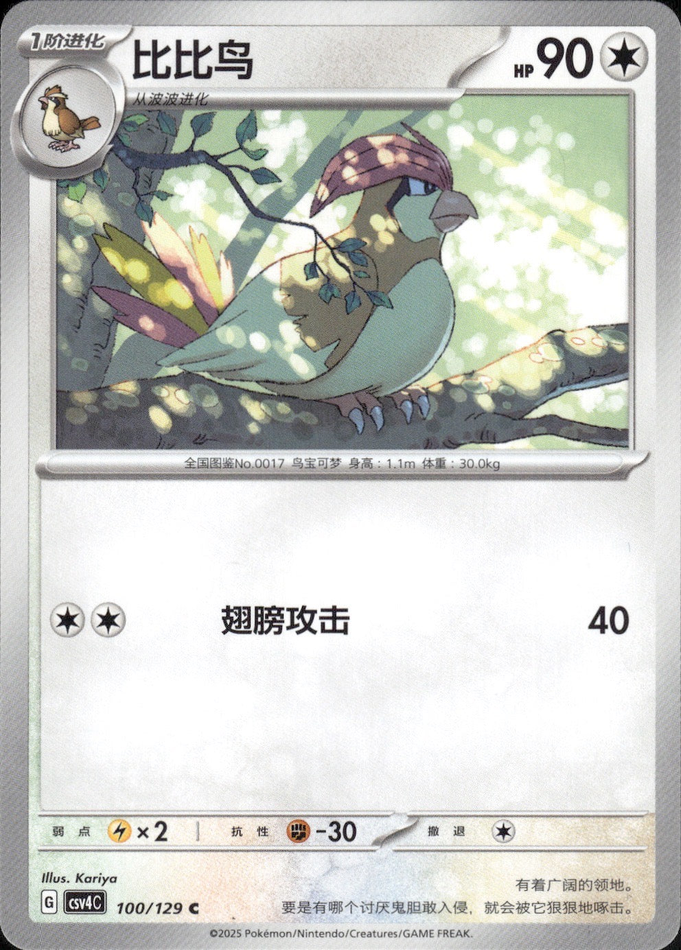 Pidgeotto 100/129 Bonus Round Pokemon Chinese Near Mint