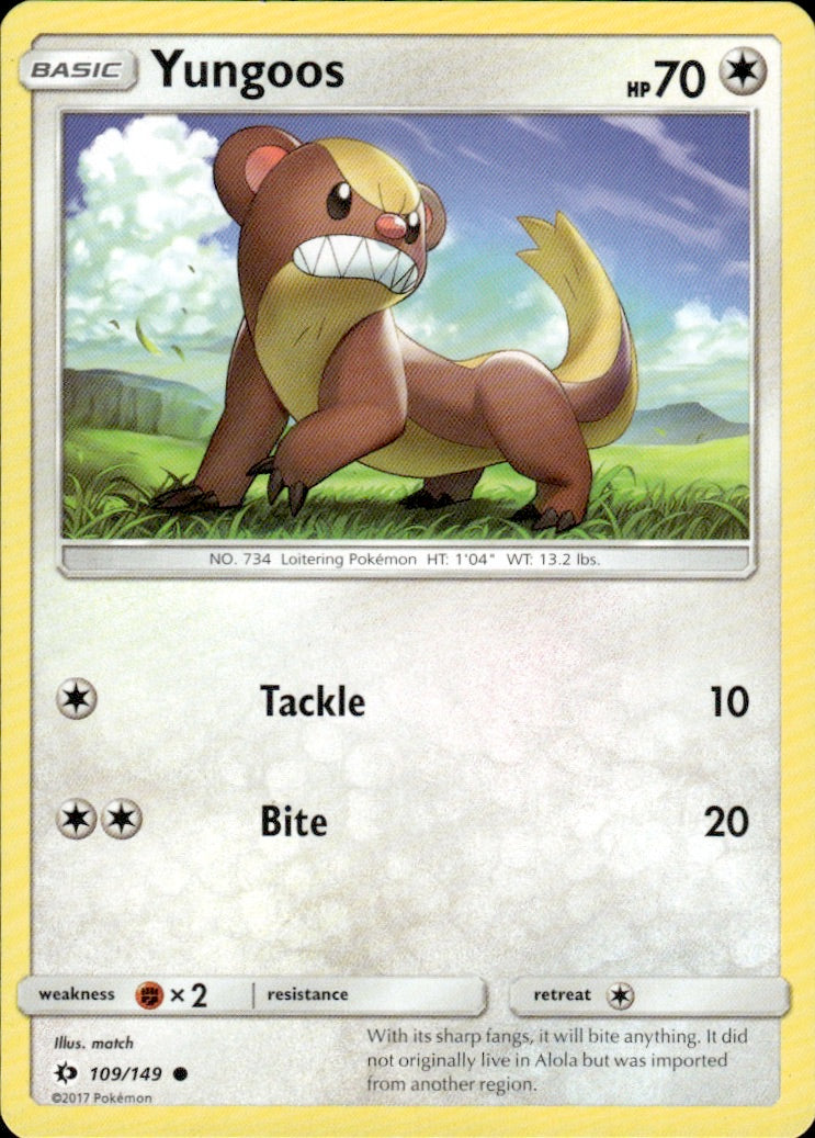 Yungoos 109/149 Common SM Base Set Pokemon Lightly Played