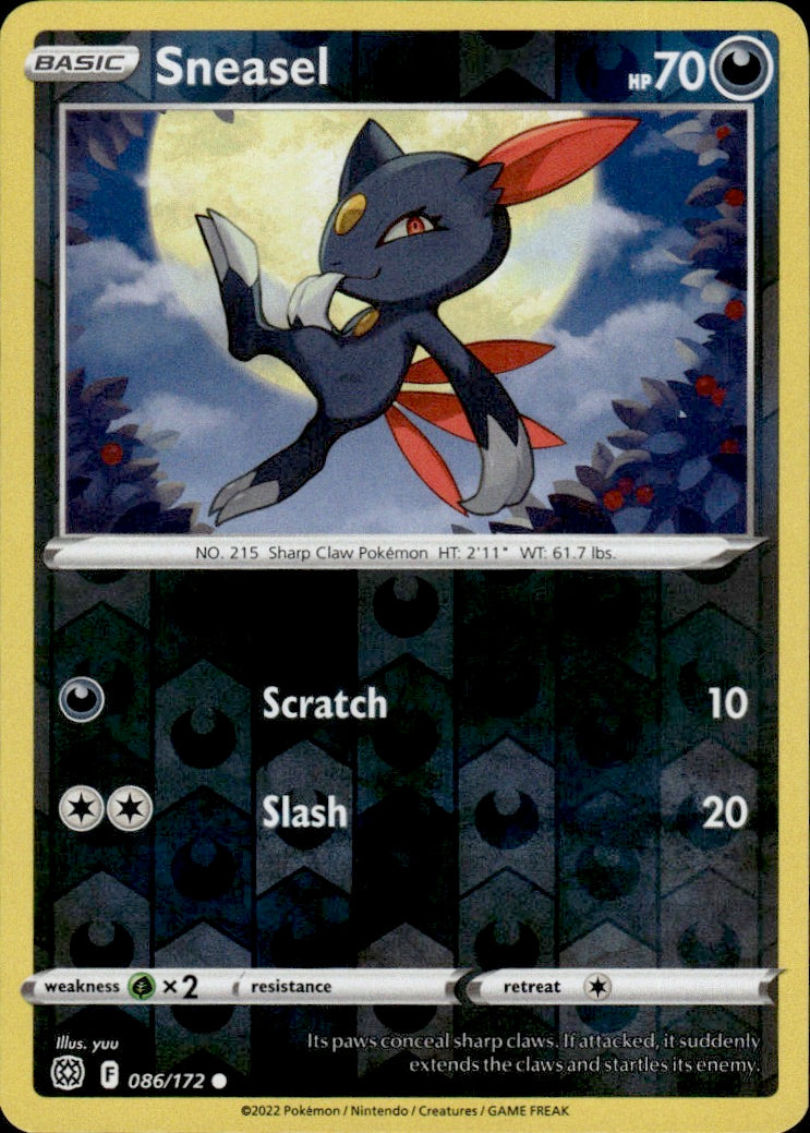 Sneasel 086/172 Common Brilliant Stars Pokemon Reverse Holo Lightly Played