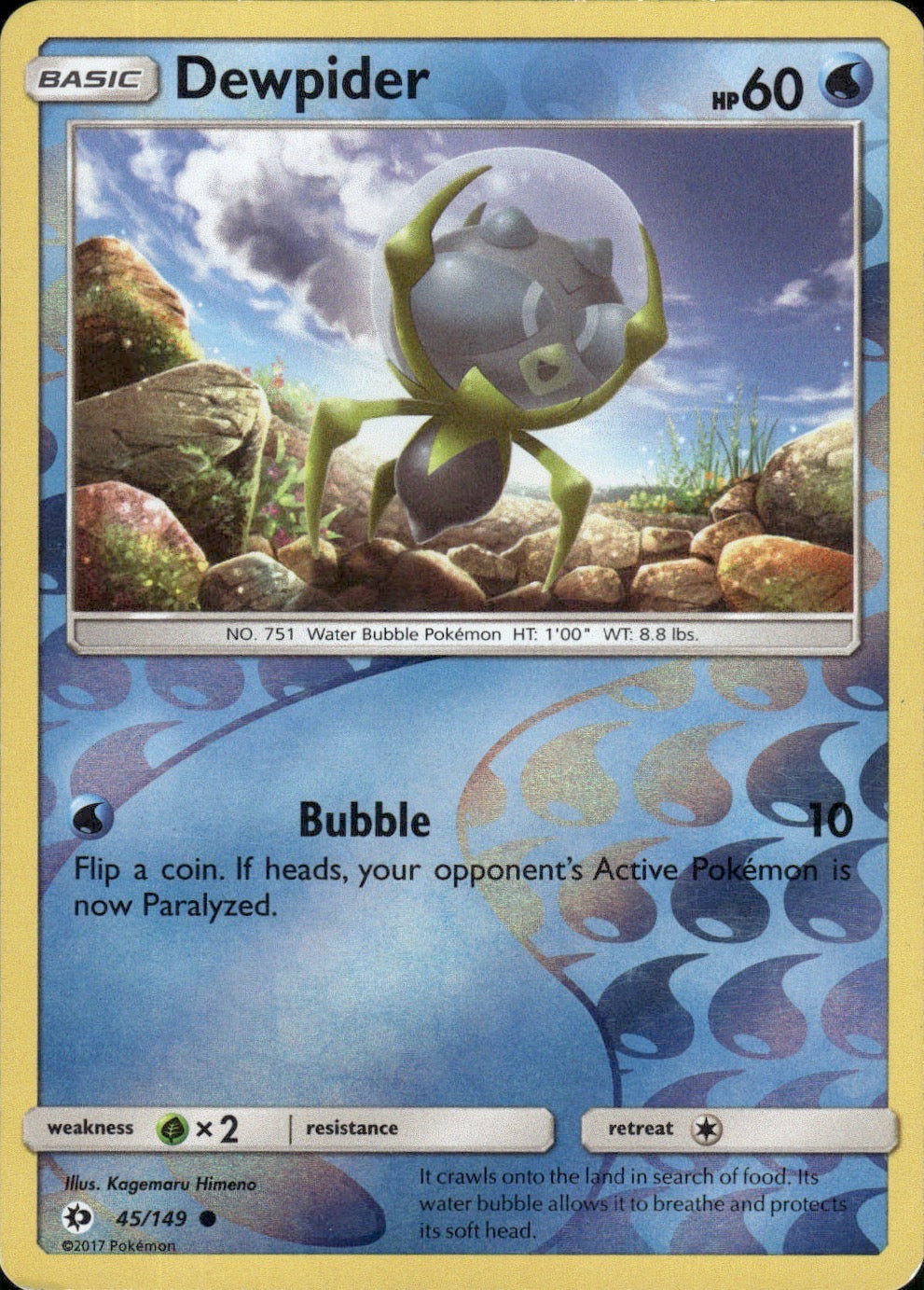 Dewpider 45/149 Common SM Base Set Pokemon Reverse Holo Lightly Played