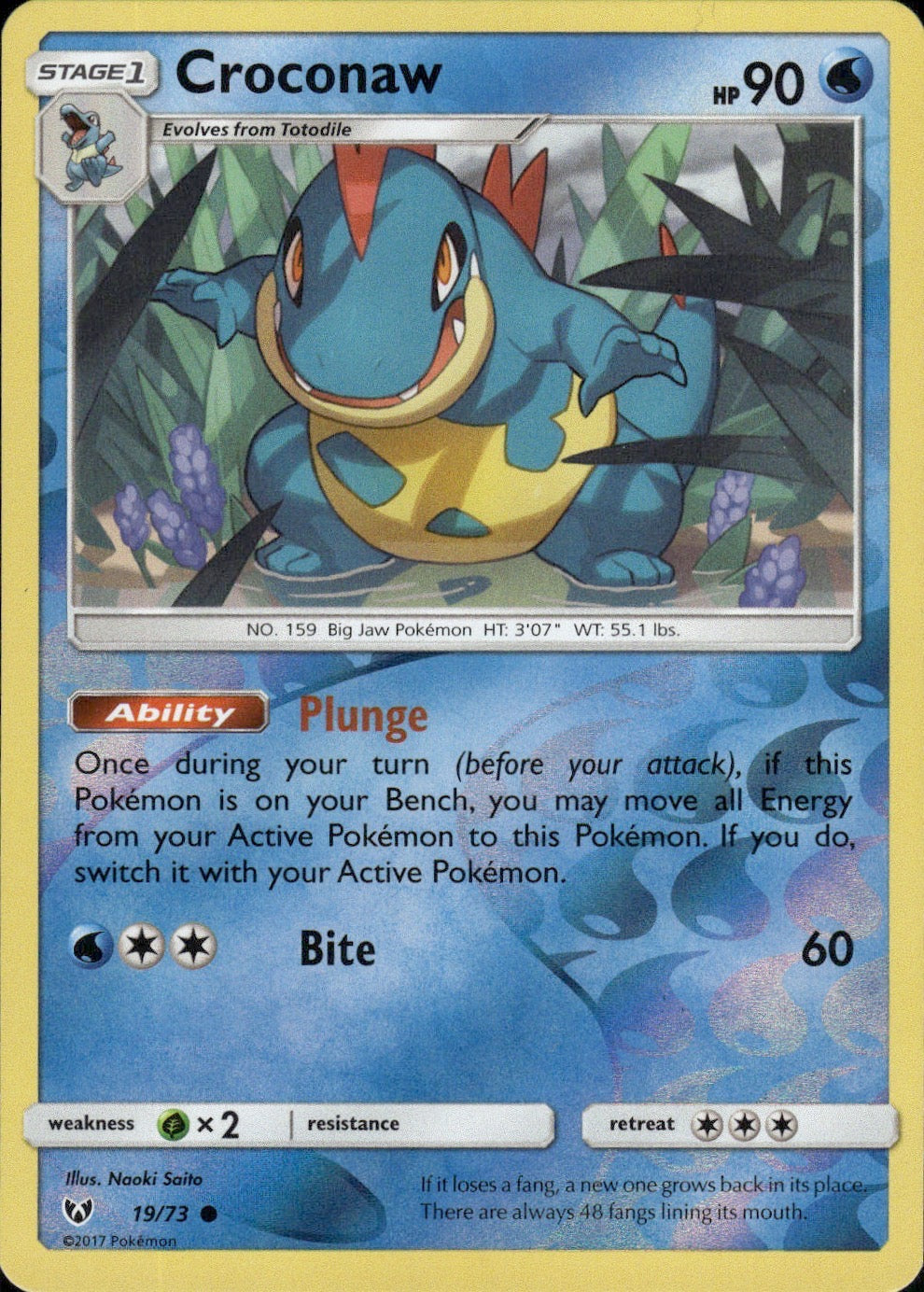 Croconaw 19/73 Common Shining Legends Pokemon Reverse Holo Lightly Played