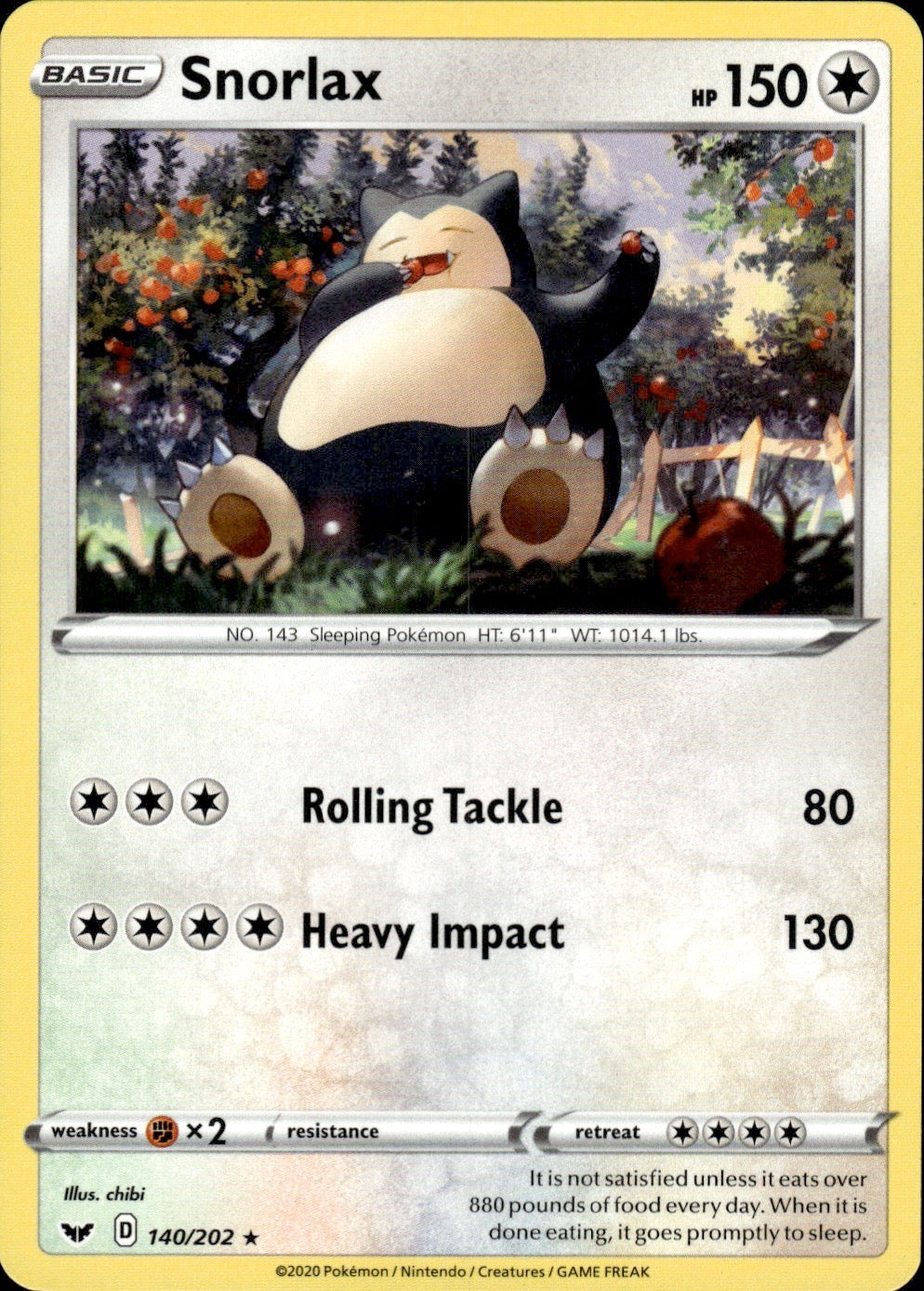 Snorlax 140/202 Rare Sword & Shield Pokemon Lightly Played