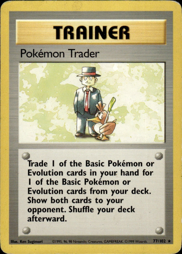 Pokemon Trader 77/102 Rare Base Set Unlimited Pokemon Lightly Played