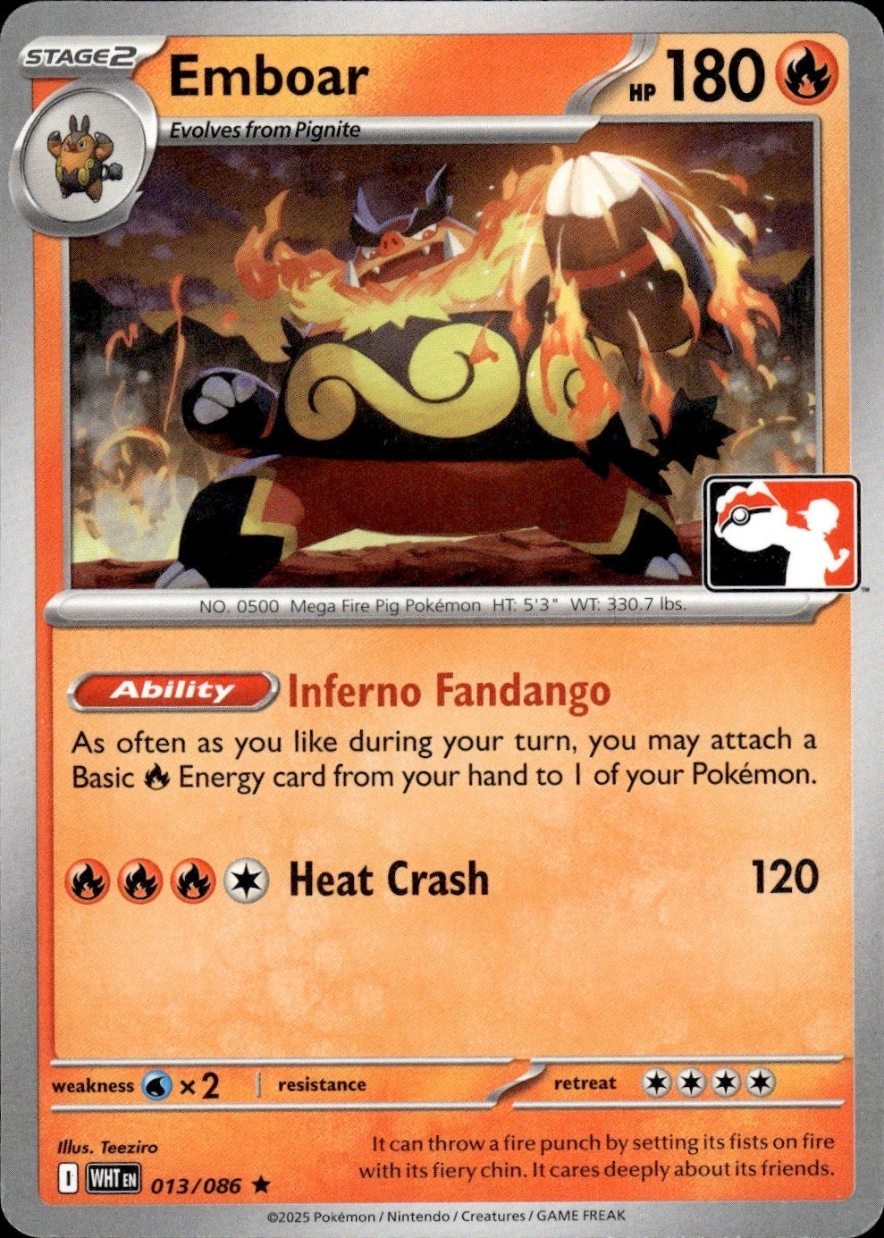Emboar 013/086 Rare Prize Pack Series Cards Pokemon Near Mint