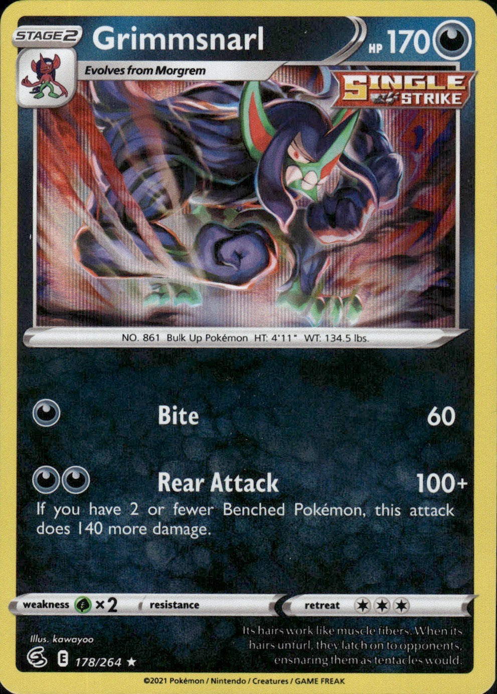 Grimmsnarl 178/264 Holo Rare Fusion Strike Pokemon Lightly Played