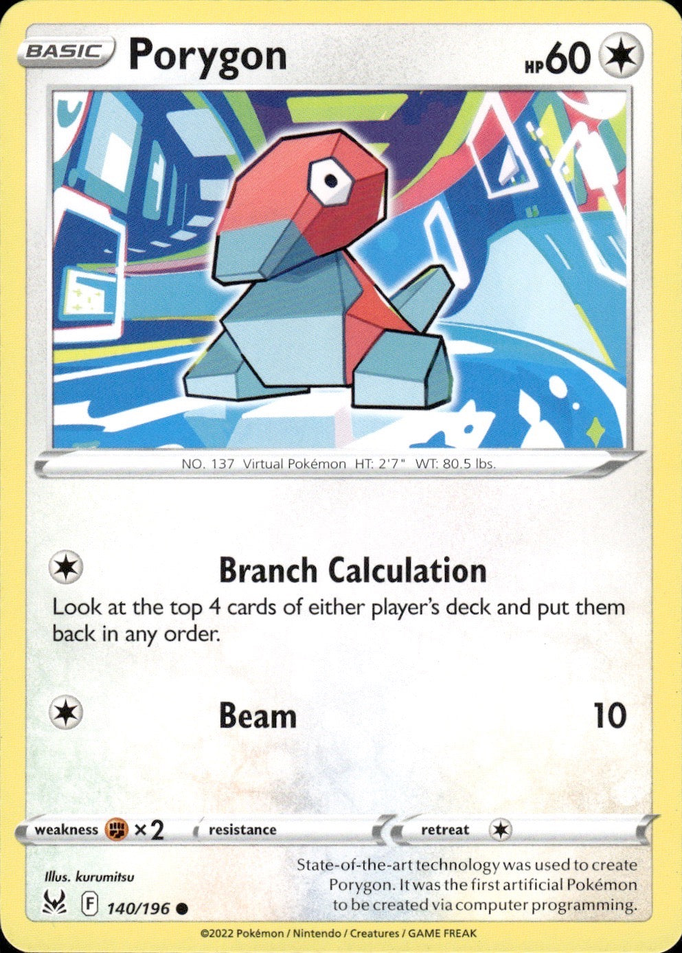 Porygon 140/196 Common Lost Origin Pokemon Lightly Played
