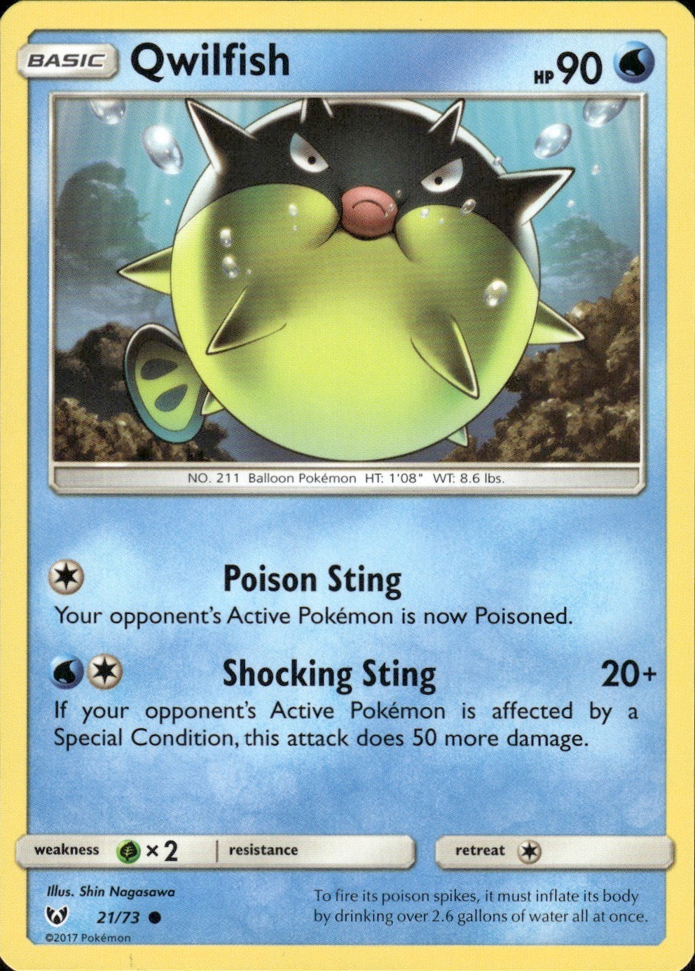 Qwilfish 21/73 Common Shining Legends Pokemon Lightly Played