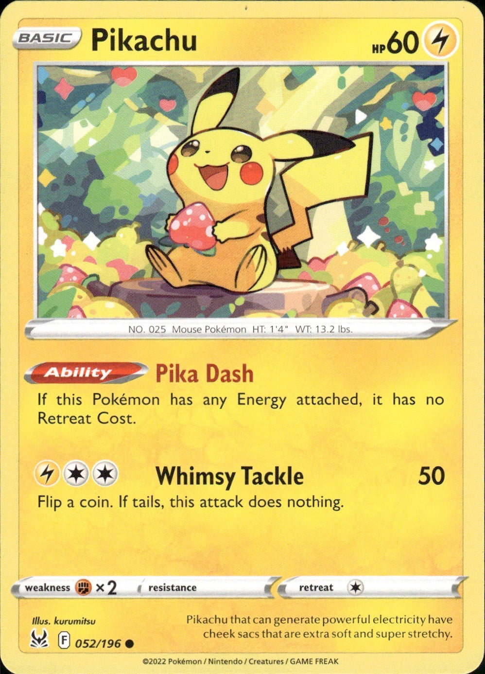 Pikachu 052/196 Common Lost Origin Pokemon Lightly Played