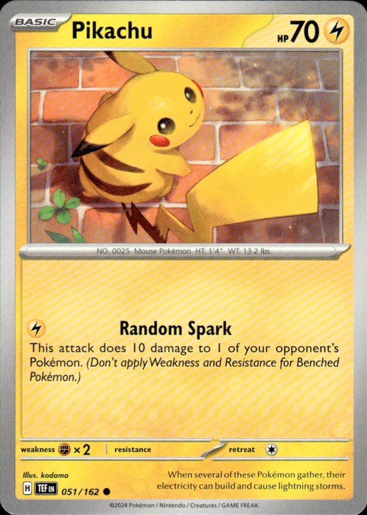 Pikachu 051/162 Common Temporal Forces Pokemon Lightly Played