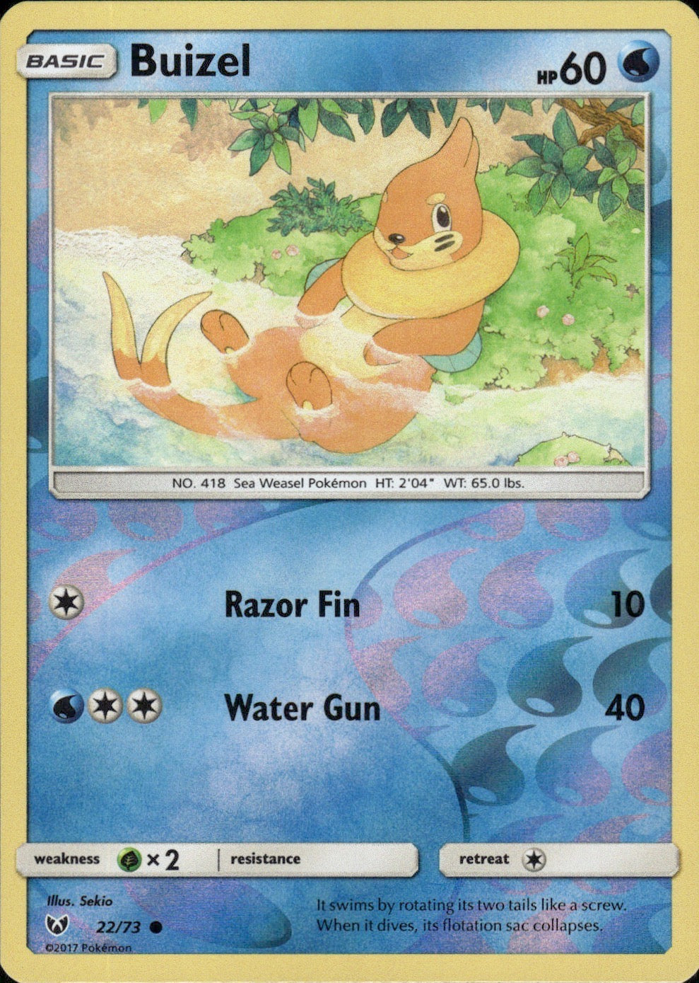 Buizel 22/73 Common Shining Legends Pokemon Reverse Holo Lightly Played