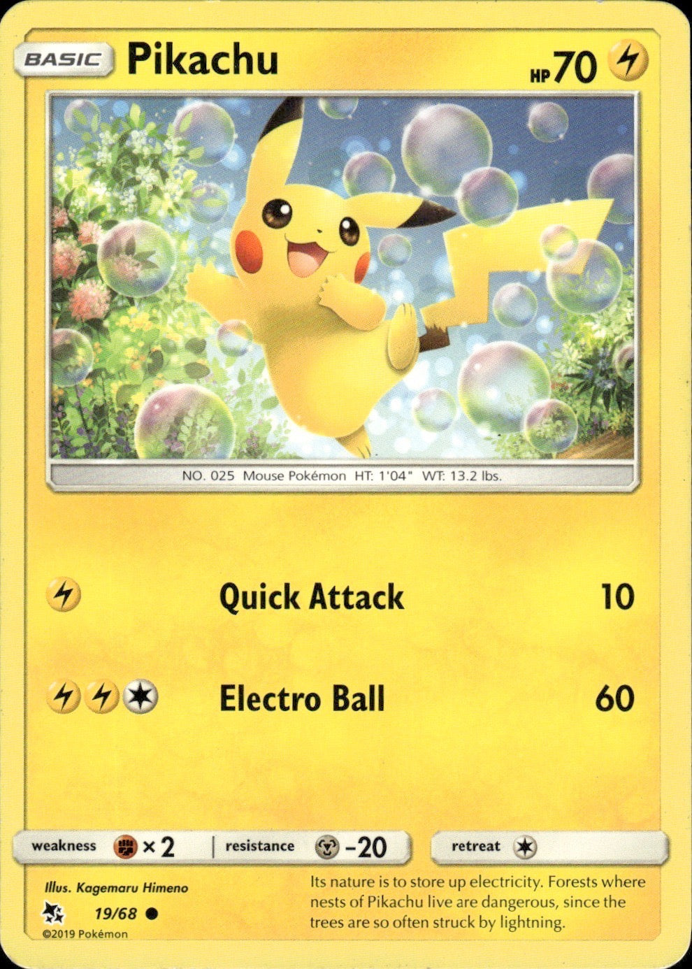 Pikachu 19/68 Common Hidden Fates Pokemon Lightly Played