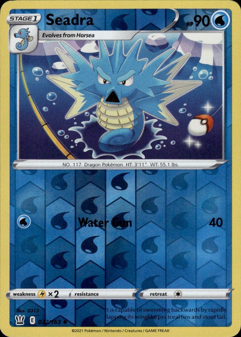 Seadra 032/163 Uncommon Battle Styles Pokemon Reverse Holo Lightly Played