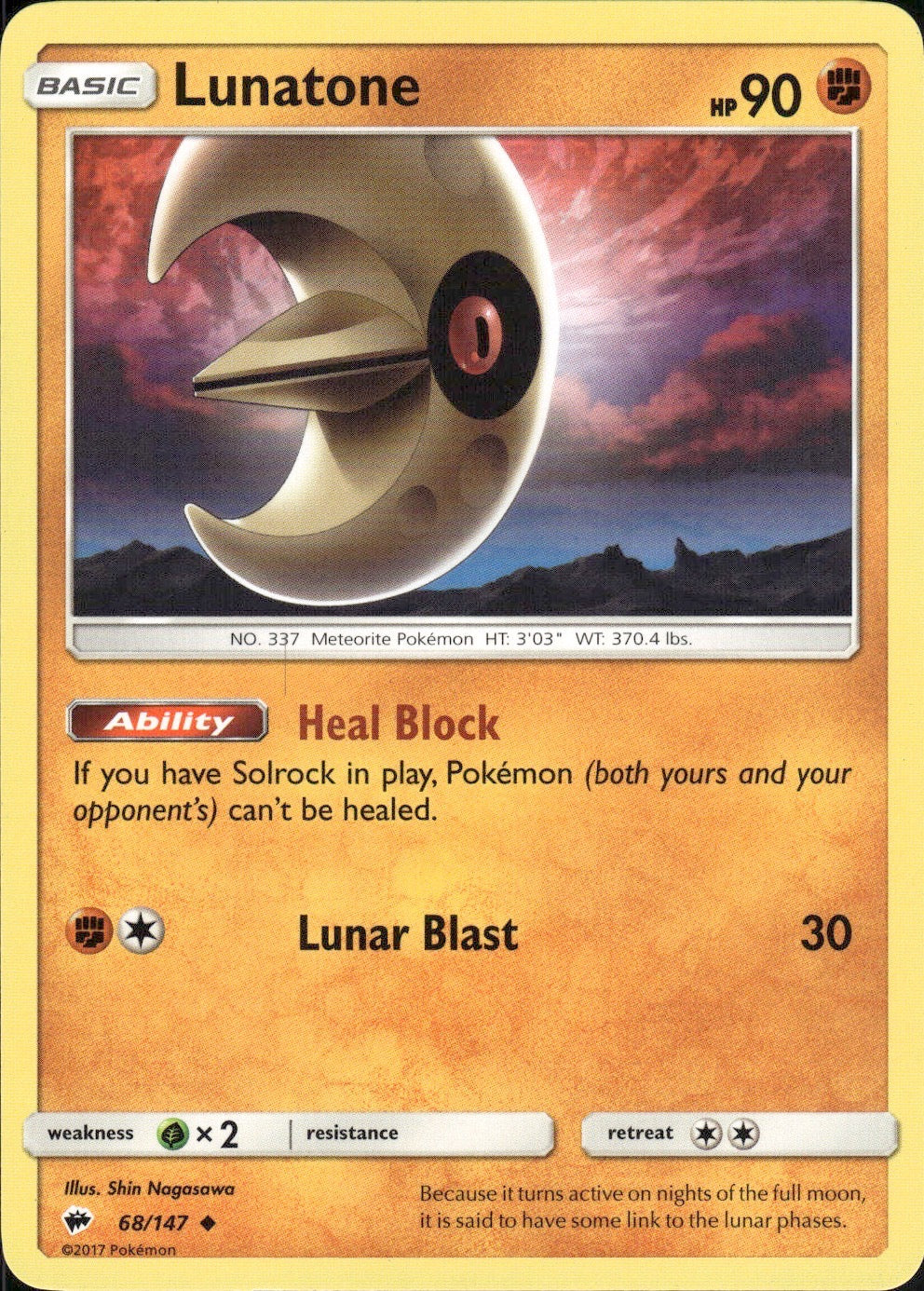 Lunatone 68/147 Uncommon Burning Shadows Pokemon Lightly Played