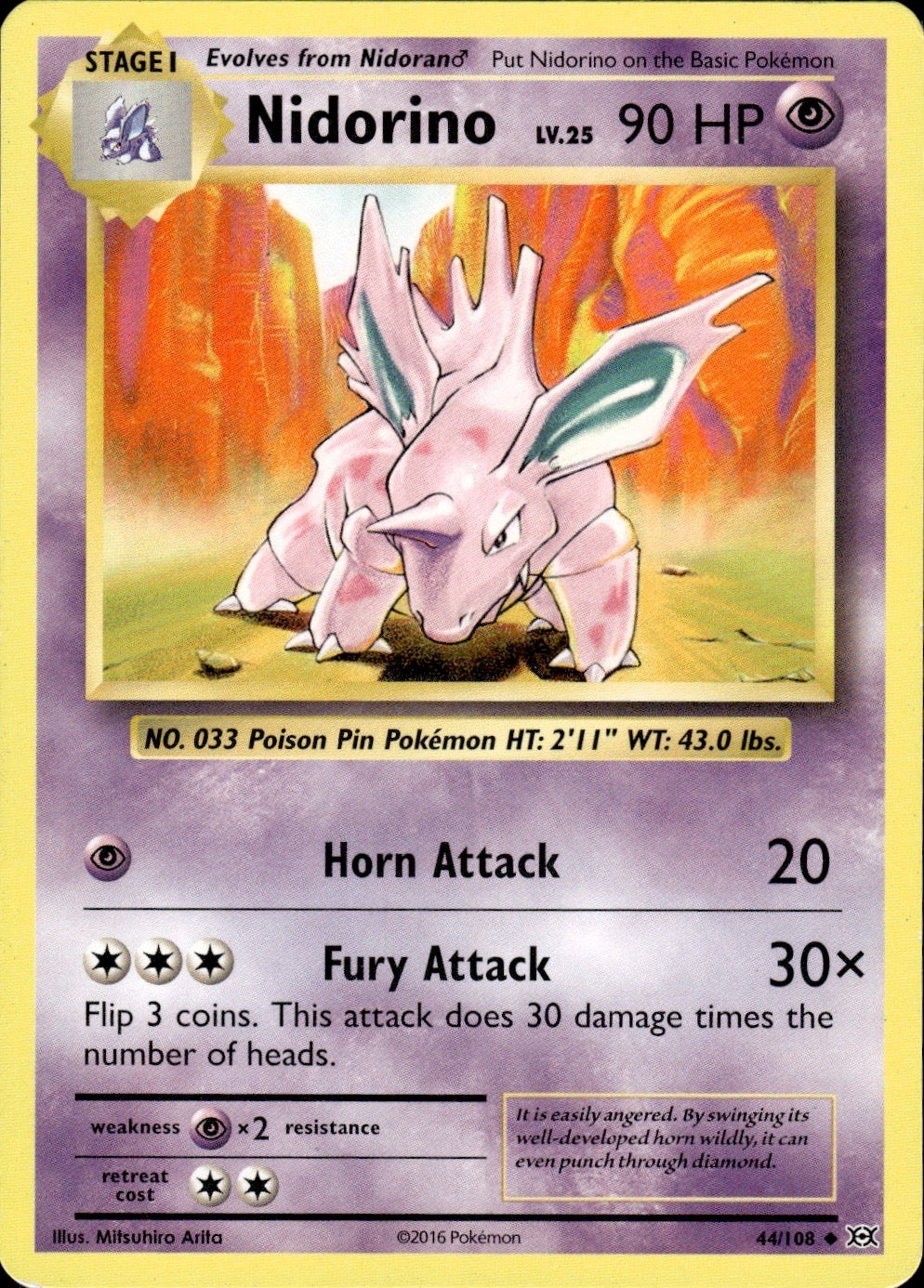 Nidorino 44/108 Uncommon Evolutions Pokemon Lightly Played