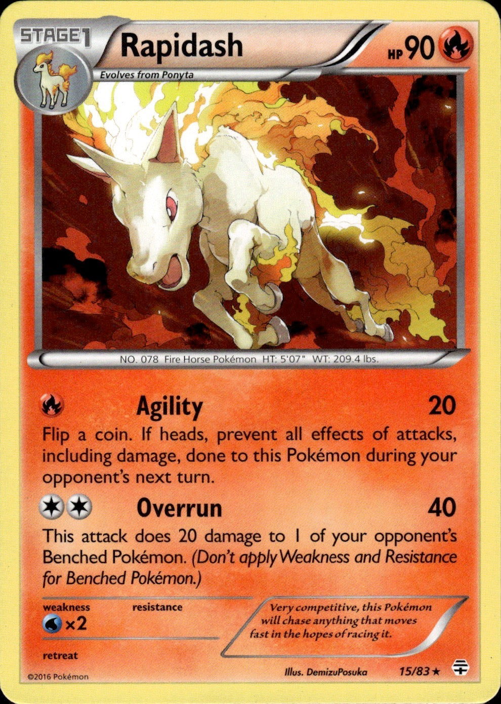 Rapidash 15/83 Rare Generations Pokemon Lightly Played