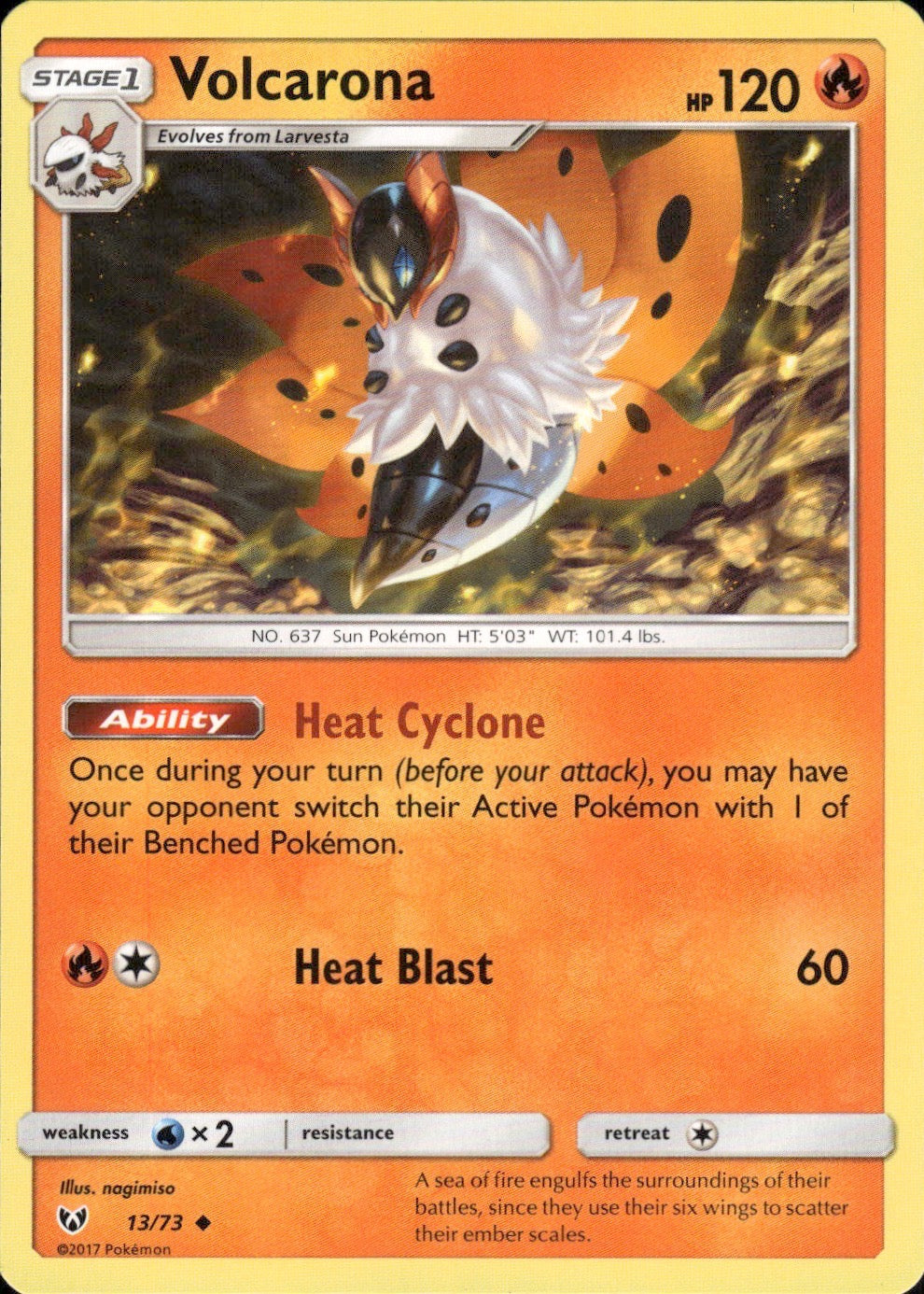 Volcarona 13/73 Uncommon Shining Legends Pokemon Lightly Played
