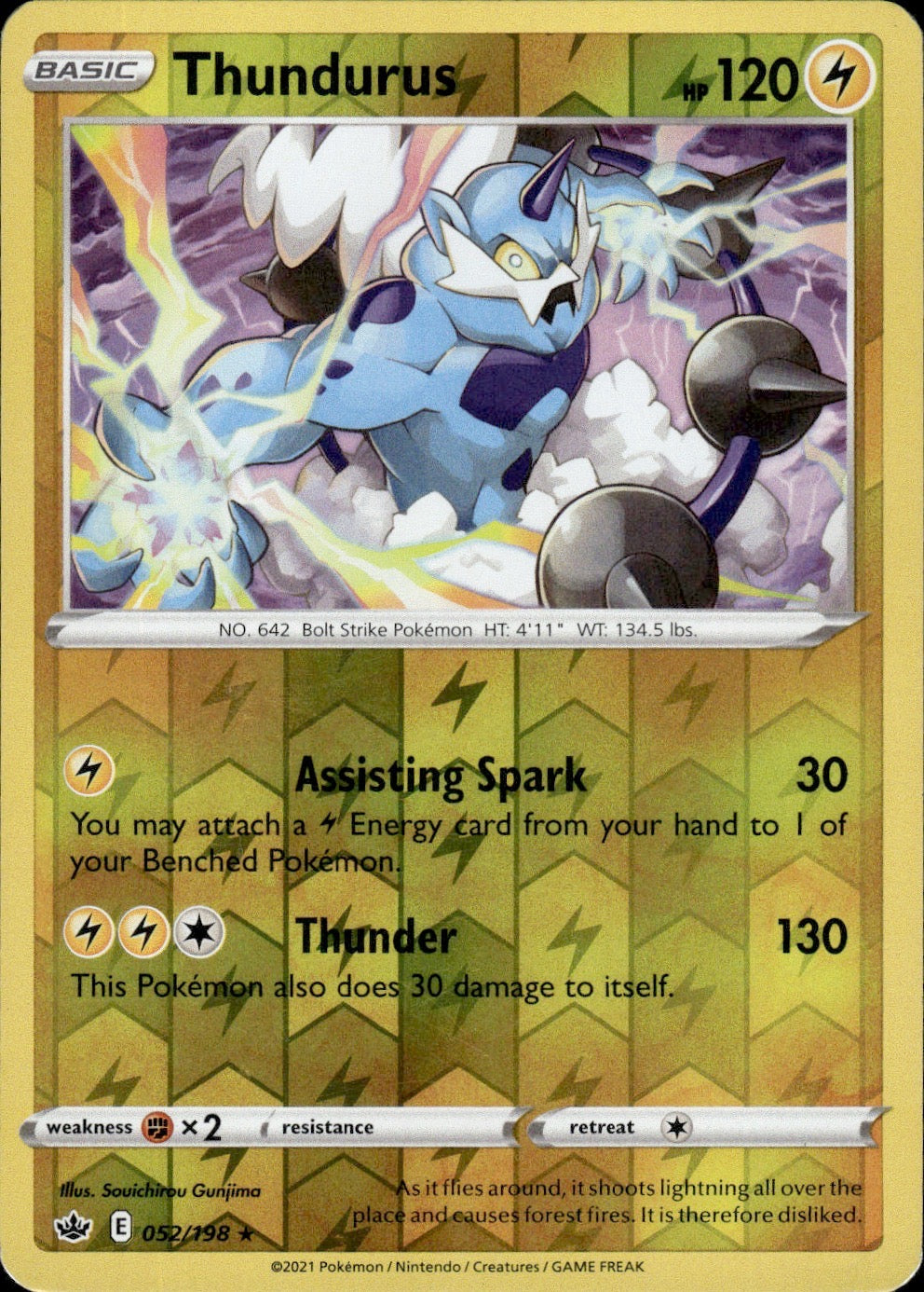 Thundurus 052/198 Rare Chilling Reign Pokemon Reverse Holo Lightly Played