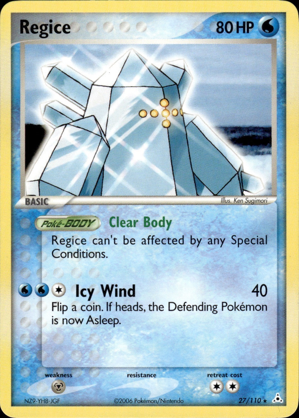 Regice 27/110 Rare Holon Phantoms Pokemon Lightly Played