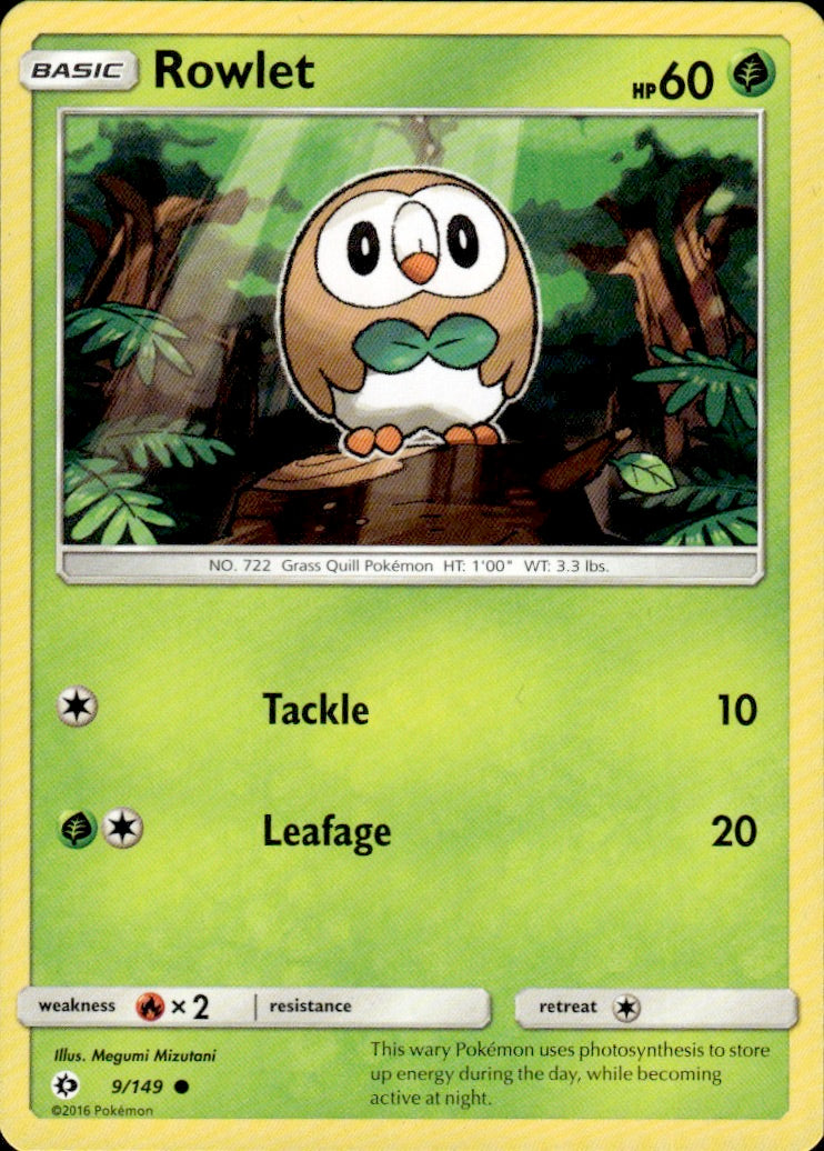 Rowlet 9/149 Common SM Base Set Pokemon Lightly Played