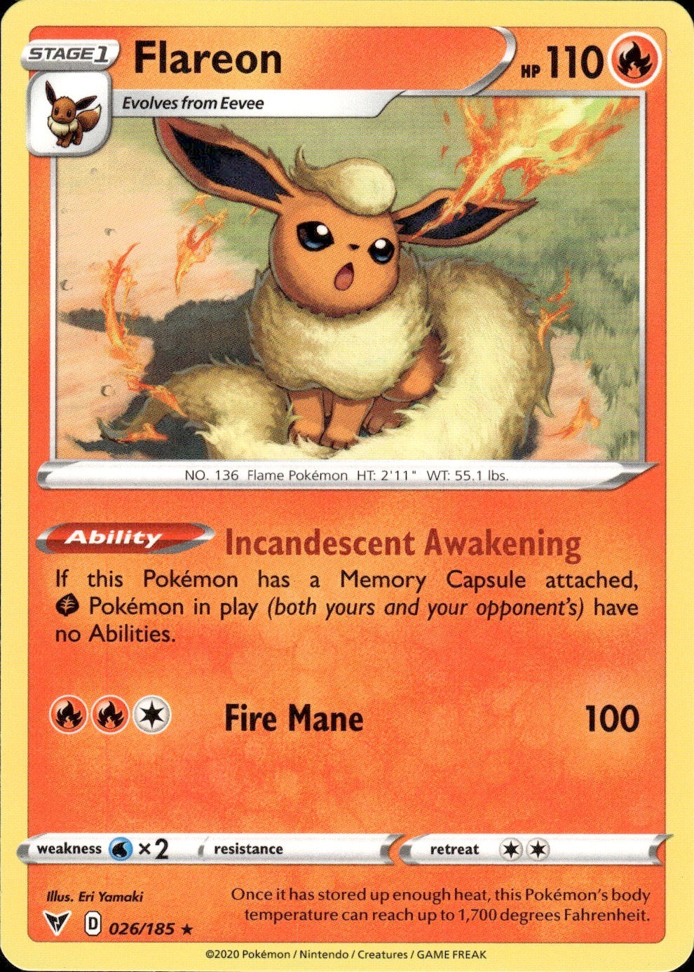 Flareon 026/185 Rare Vivid Voltage Pokemon Lightly Played