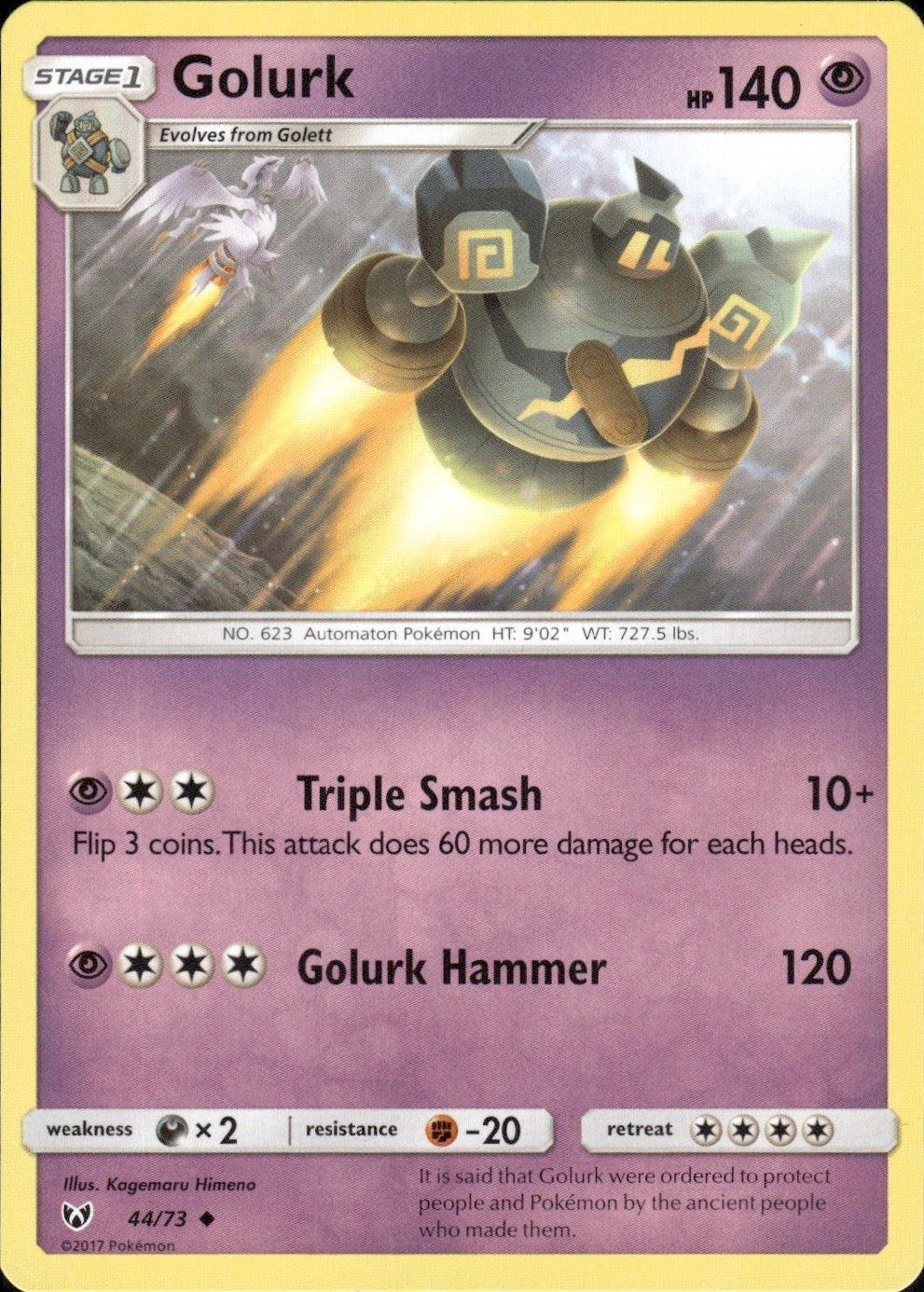 Golurk 44/73 Uncommon Shining Legends Pokemon Lightly Played