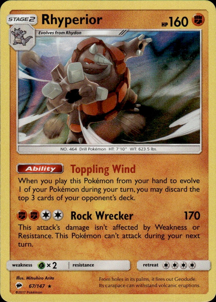 Rhyperior 67/147 Holo Rare Burning Shadows Pokemon Lightly Played