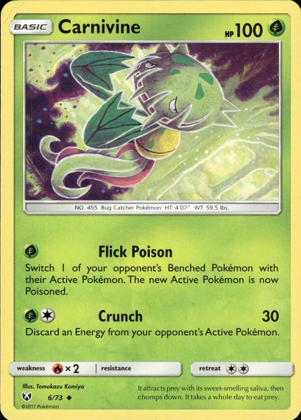 Carnivine 6/73 Uncommon Shining Legends Pokemon Lightly Played
