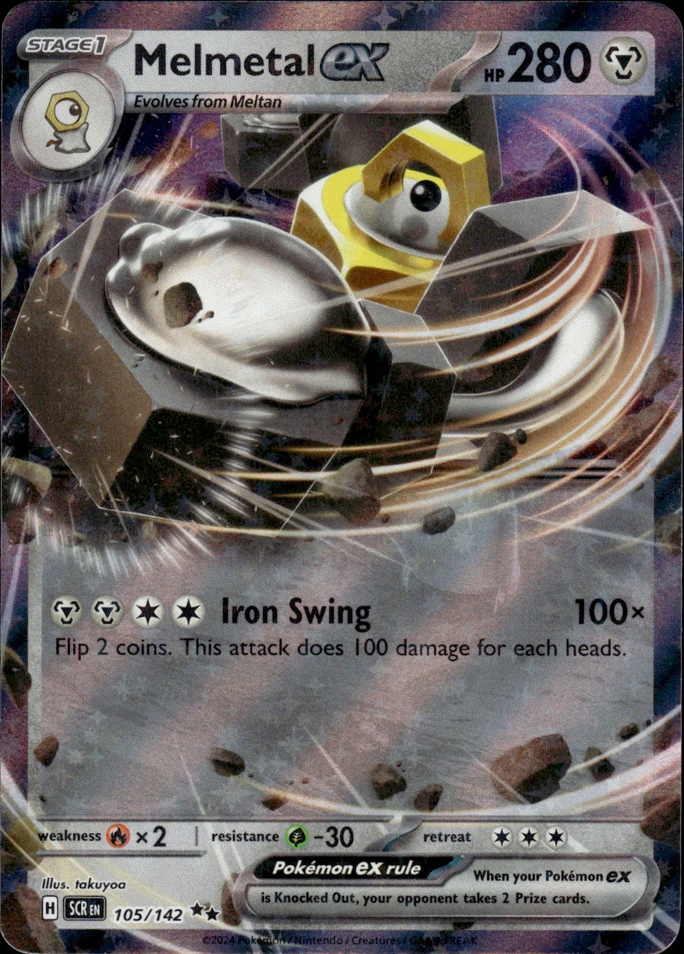 Melmetal ex 105/142 Ultra Rare Stellar Crown Pokemon Holo Lightly Played
