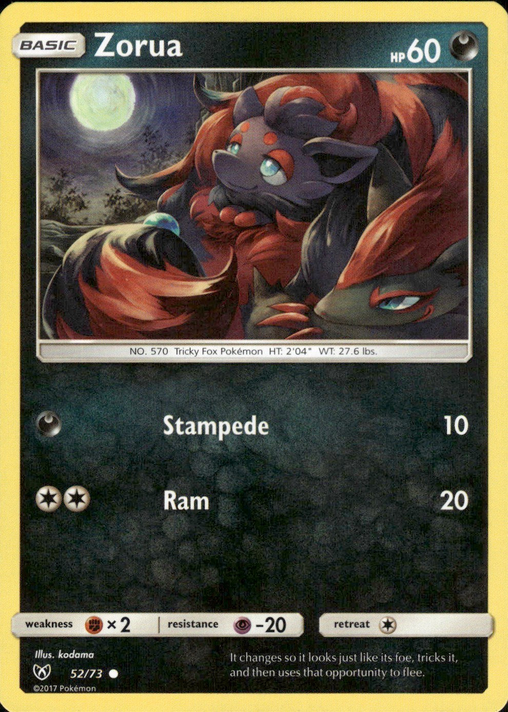 Zorua 52/73 Common Shining Legends Pokemon Lightly Played