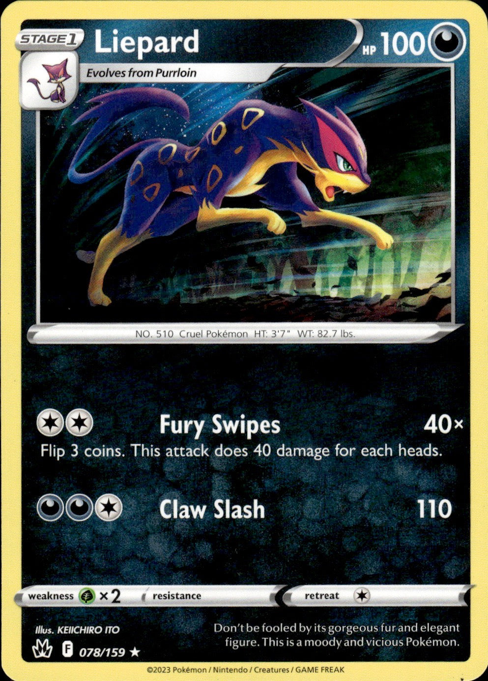 Liepard 078/159 Rare Crown Zenith Pokemon Lightly Played
