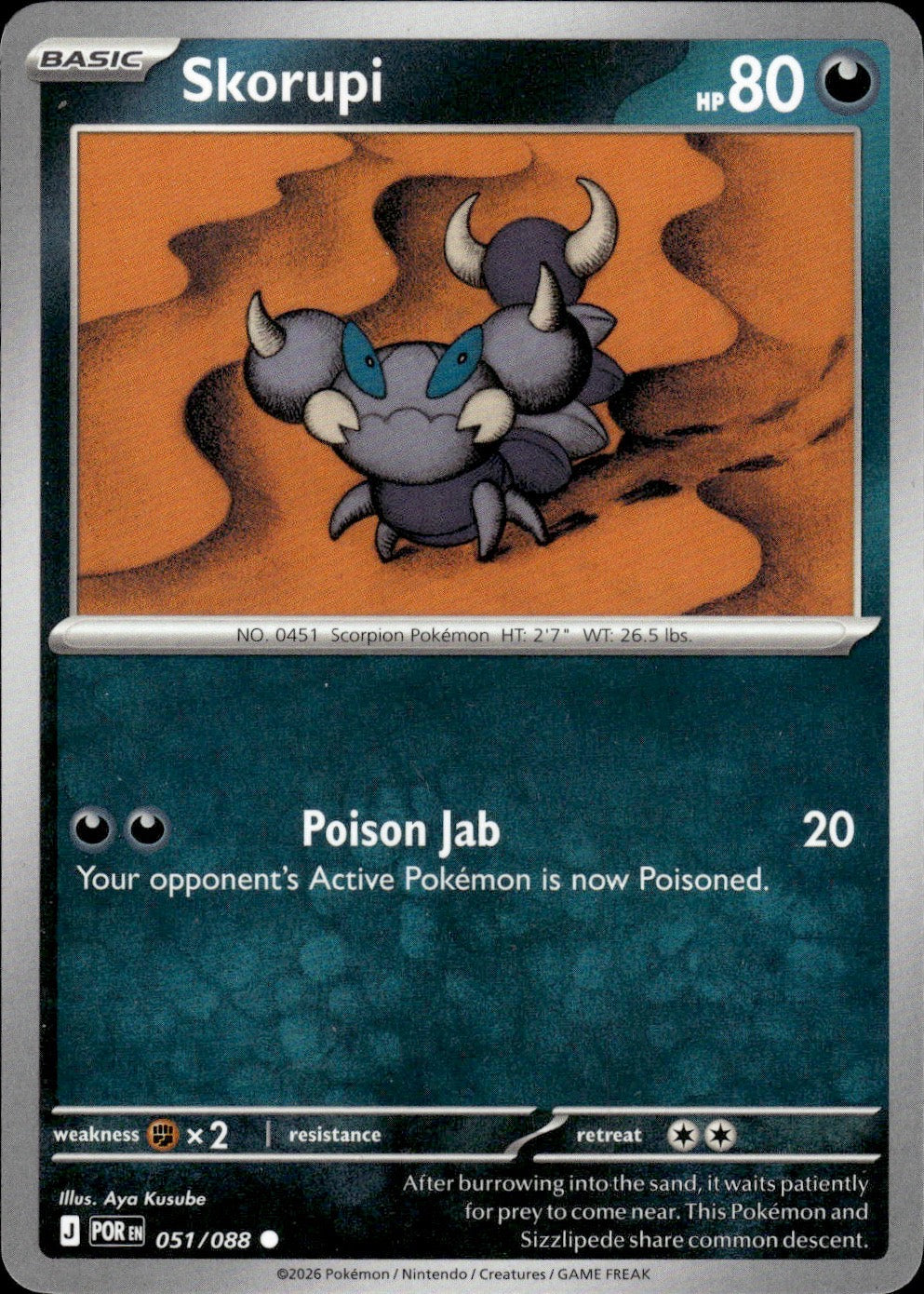 Skorupi 051/088 Common Perfect Order Pokemon Lightly Played