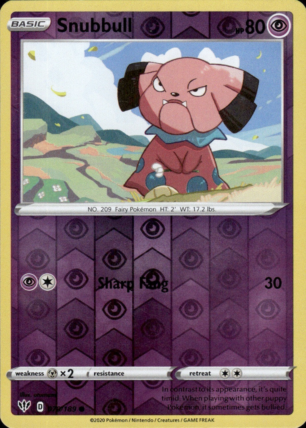 Snubbull 070/189 Common Darkness Ablaze Pokemon Reverse Holo Lightly Played