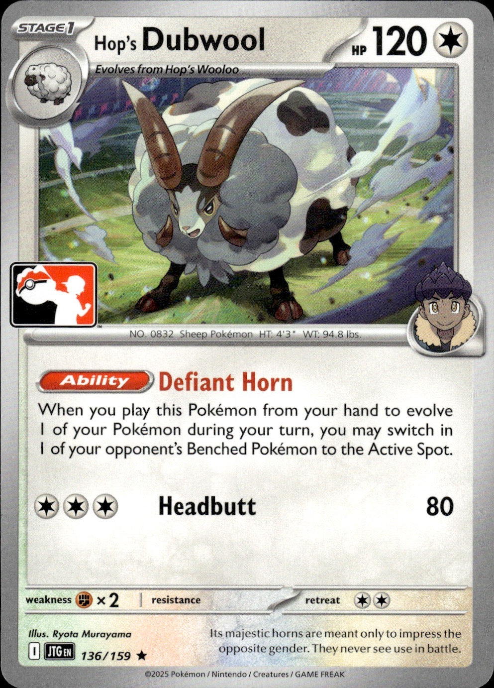 Hop's Dubwool 136/159 Rare Prize Pack Series Cards Pokemon Near Mint