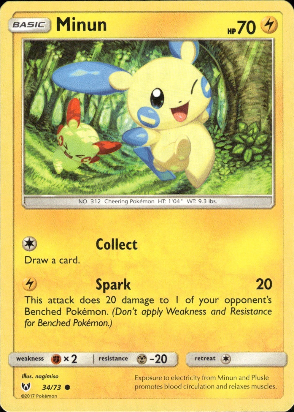 Minun 34/73 Common Shining Legends Pokemon Lightly Played