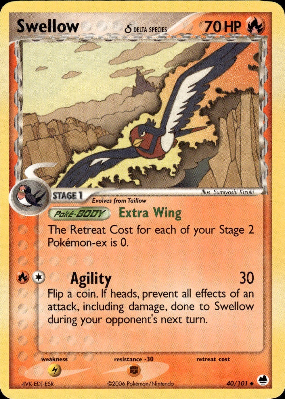 Swellow 40/101 Uncommon Dragon Frontiers Pokemon Lightly Played