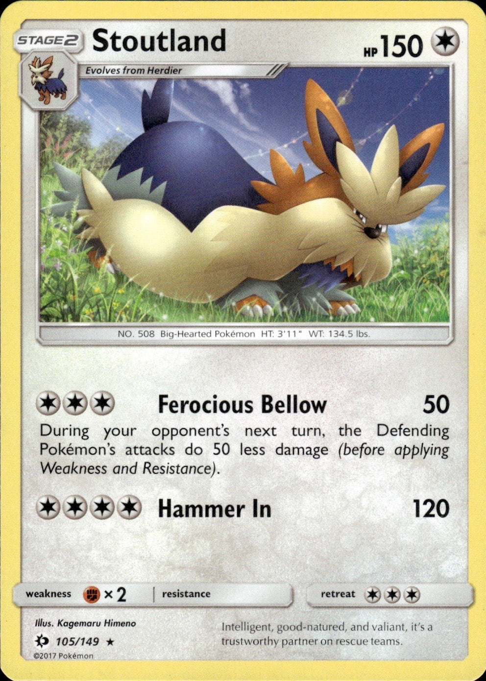 Stoutland 105/149 Rare SM Base Set Pokemon Lightly Played