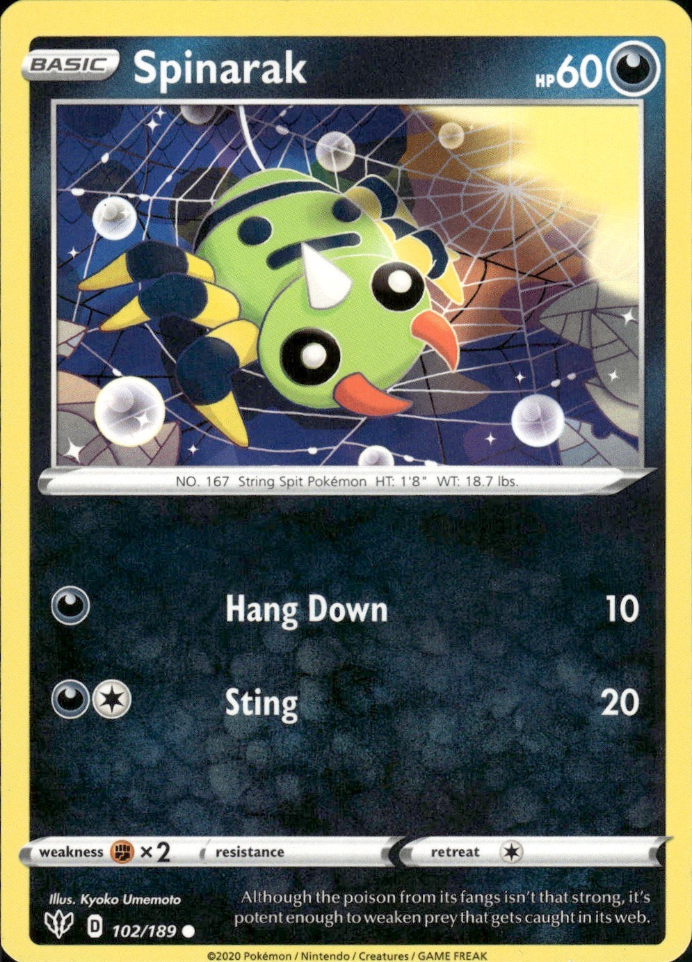 Spinarak 102/189 Common Darkness Ablaze Pokemon Lightly Played