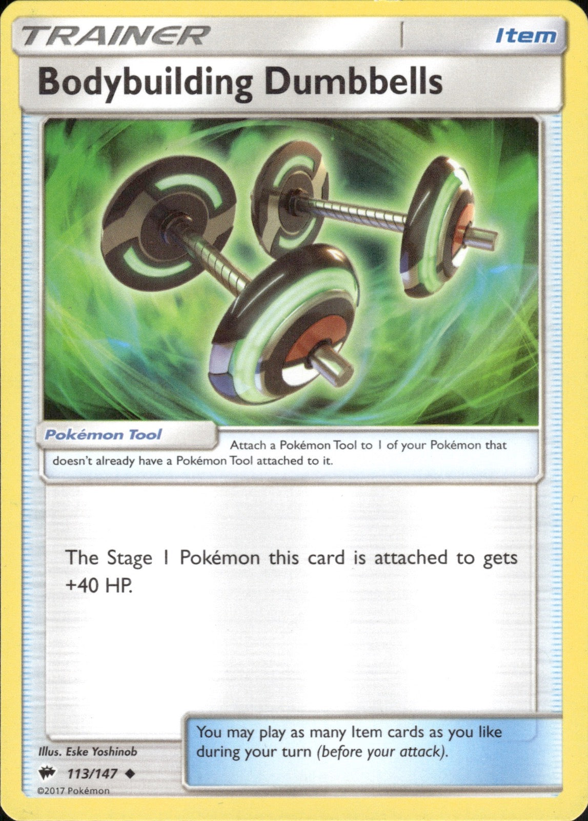 Bodybuilding Dumbbells 113/147 Uncommon Burning Shadows Pokemon Lightly Played