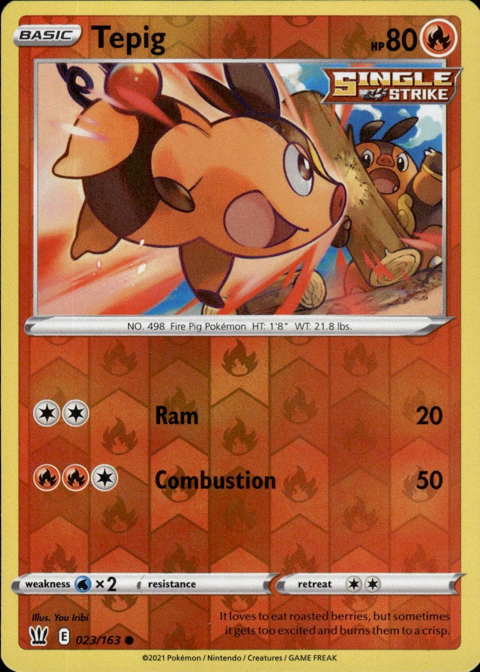 Tepig 023/163 Common Battle Styles Pokemon Reverse Holo Lightly Played