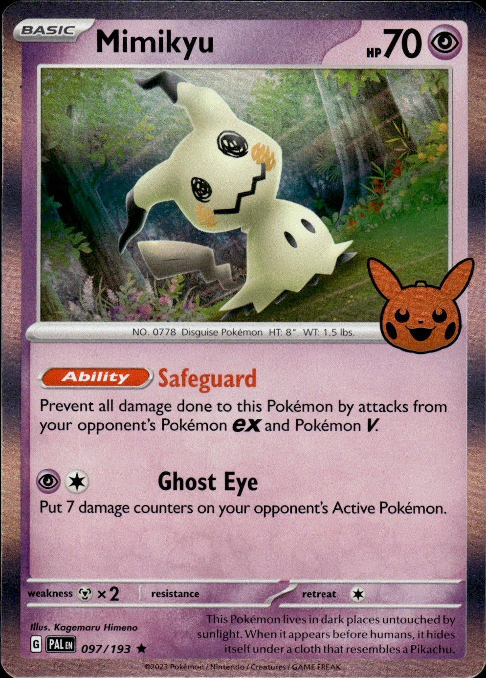 Mimikyu 097/193 Holo Rare Trick or Trade BOOster 2023 Pokemon Lightly Played