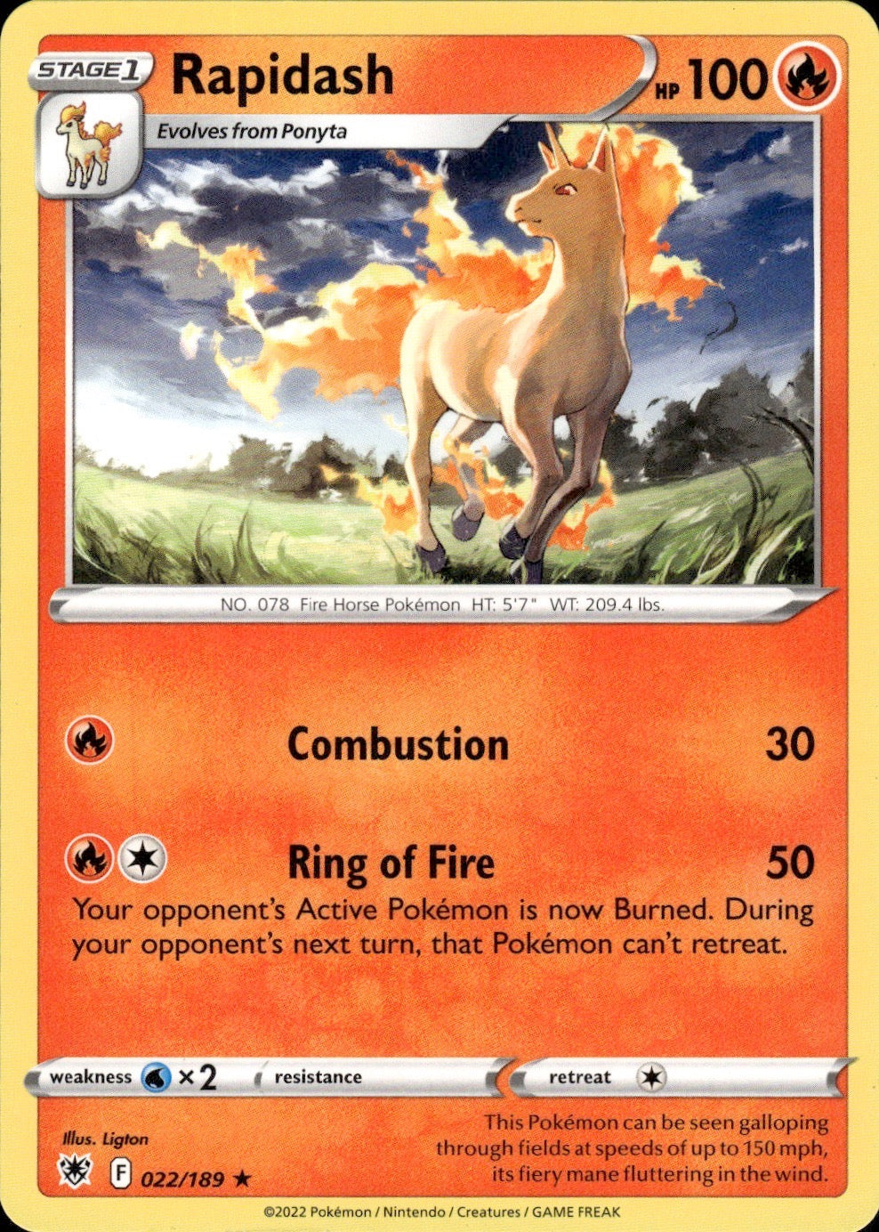 Rapidash 022/189 Rare Astral Radiance Pokemon Lightly Played
