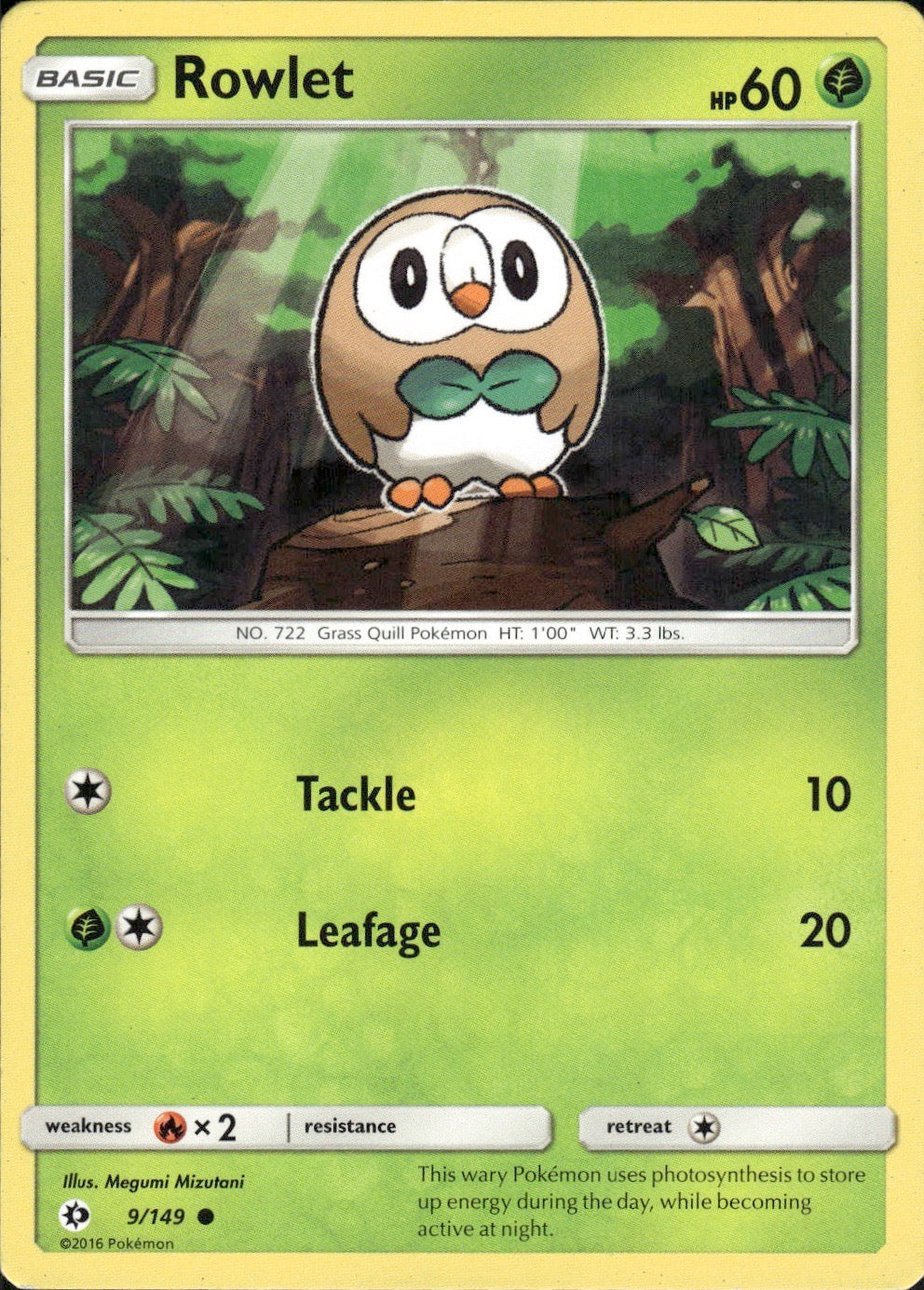 Rowlet 9/149 Common SM Base Set Pokemon Lightly Played